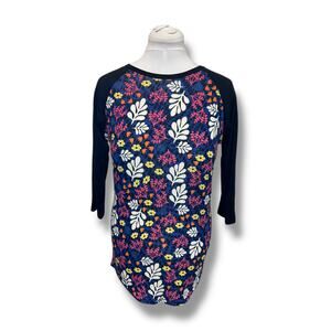 LulaRoe Unisex Randy Baseball Tee Ragland Vibrant Black Floral Color-block 6-8
